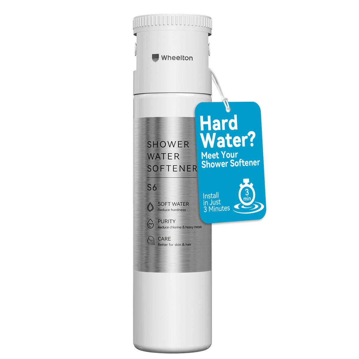 Wheelton S6 Shower Water Softener for Hard Water, Regenerable Shower Filter