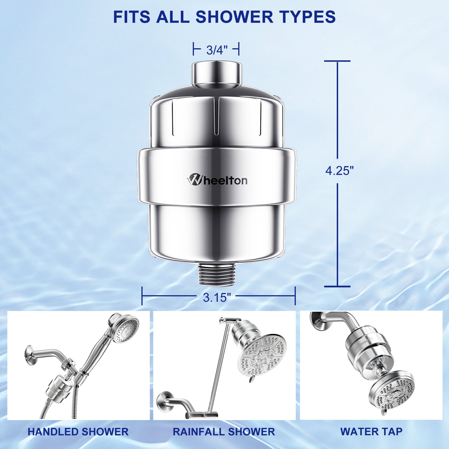 Wheelton High-Flow Chlorine-Free Shower Filter - Soothes Dry Itchy Skin, Reduces Dandruff, Eczema, and Transforms Your Shower Experience -Chrome