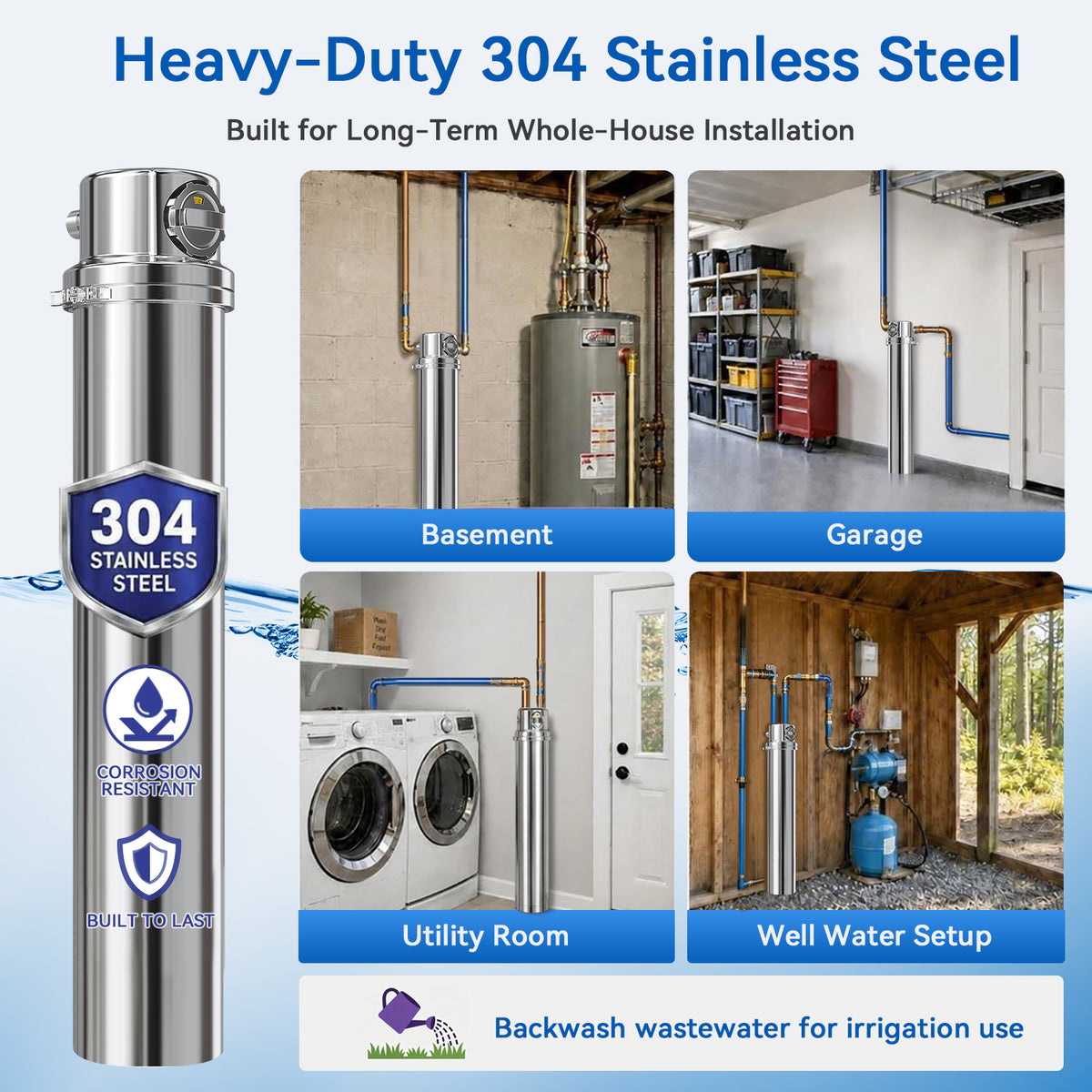 Whole House Water Filter UF9, 6-Year Backwash Filtration System Stainless Steel 880K GL High Capacity, 26.4GPM High Flow Reusable Filter, 0.01μm UF Filtration 99.99% Sediment Reduced, Well/Tap/Lake Water