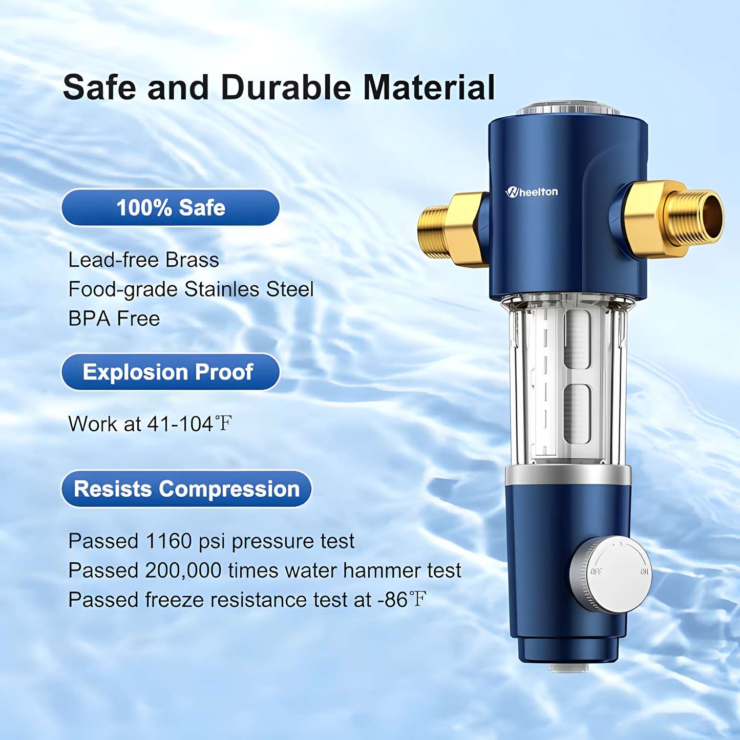 Wheelton Spin Down Sediment Filters Whole House Water Pre-Filtration System for City/Well 40 Micron 1"G to 3/4" MNPT + 1'' MNPT + 3/4'' FNPT, 26 GPM, BPA Free