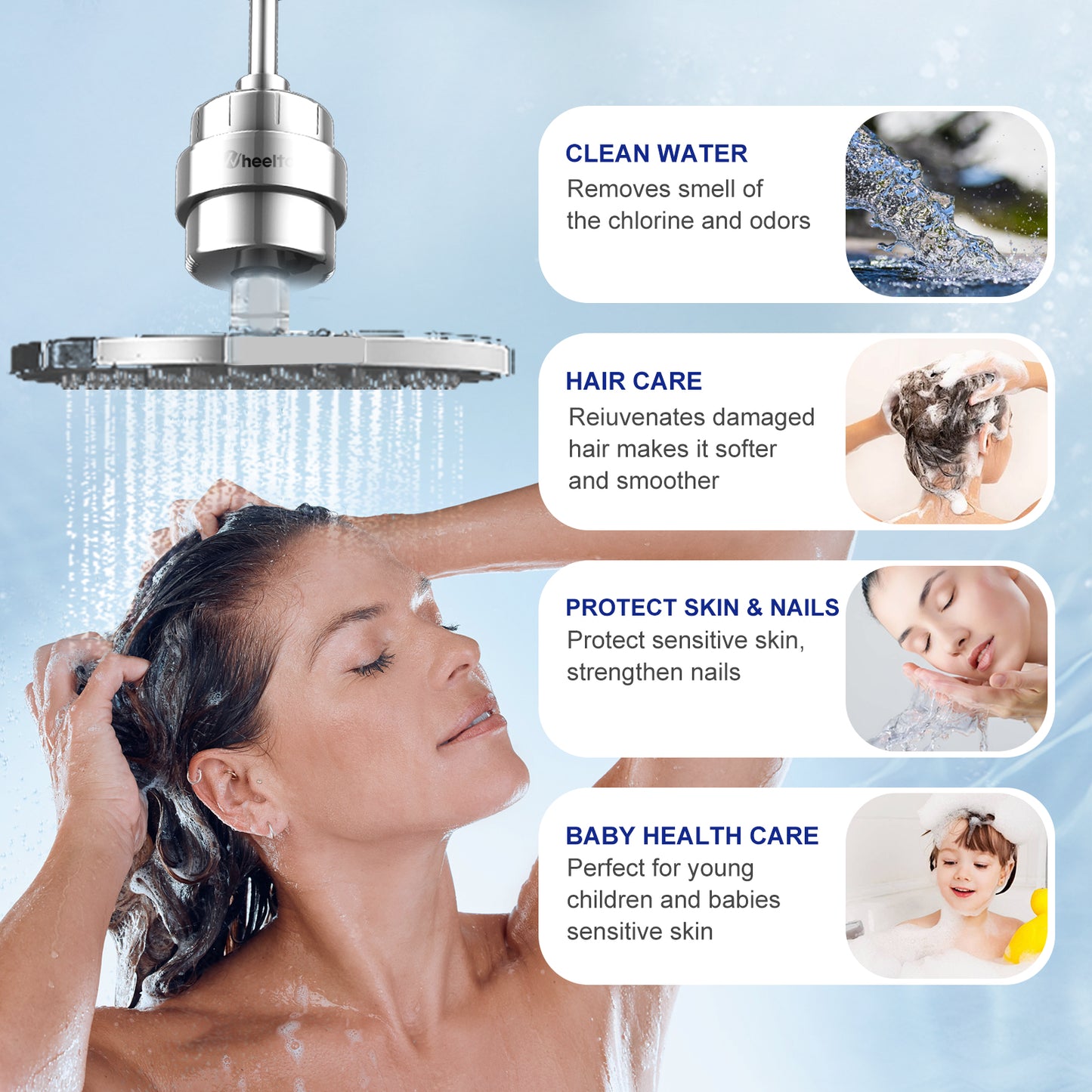 Wheelton High-Flow Chlorine-Free Shower Filter - Soothes Dry Itchy Skin, Reduces Dandruff, Eczema, and Transforms Your Shower Experience -Chrome