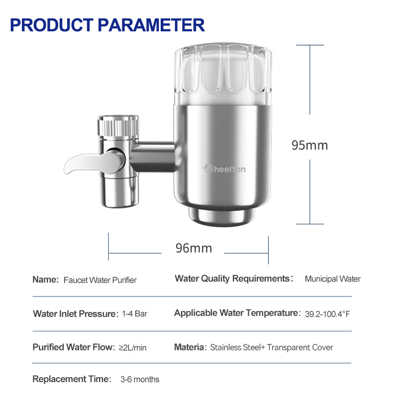 Wheelton Stainless-Steel Faucet With Transparent Cover For Reducing Chlorine, Heavy Metals and Bad Taste, Fits Standard Faucet