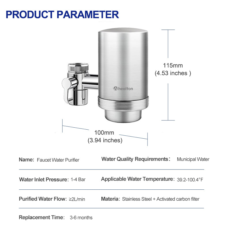 Wheelton Stainless Steel Tap Filter Water Purifier Faucet Composite Activated Carbon